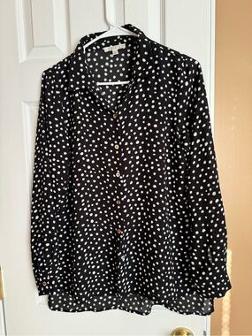 Spense Black Button-Front Blouse with White Polka Dots